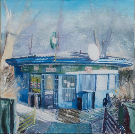 Aquincum sörbár 100x100cm olaj vászon